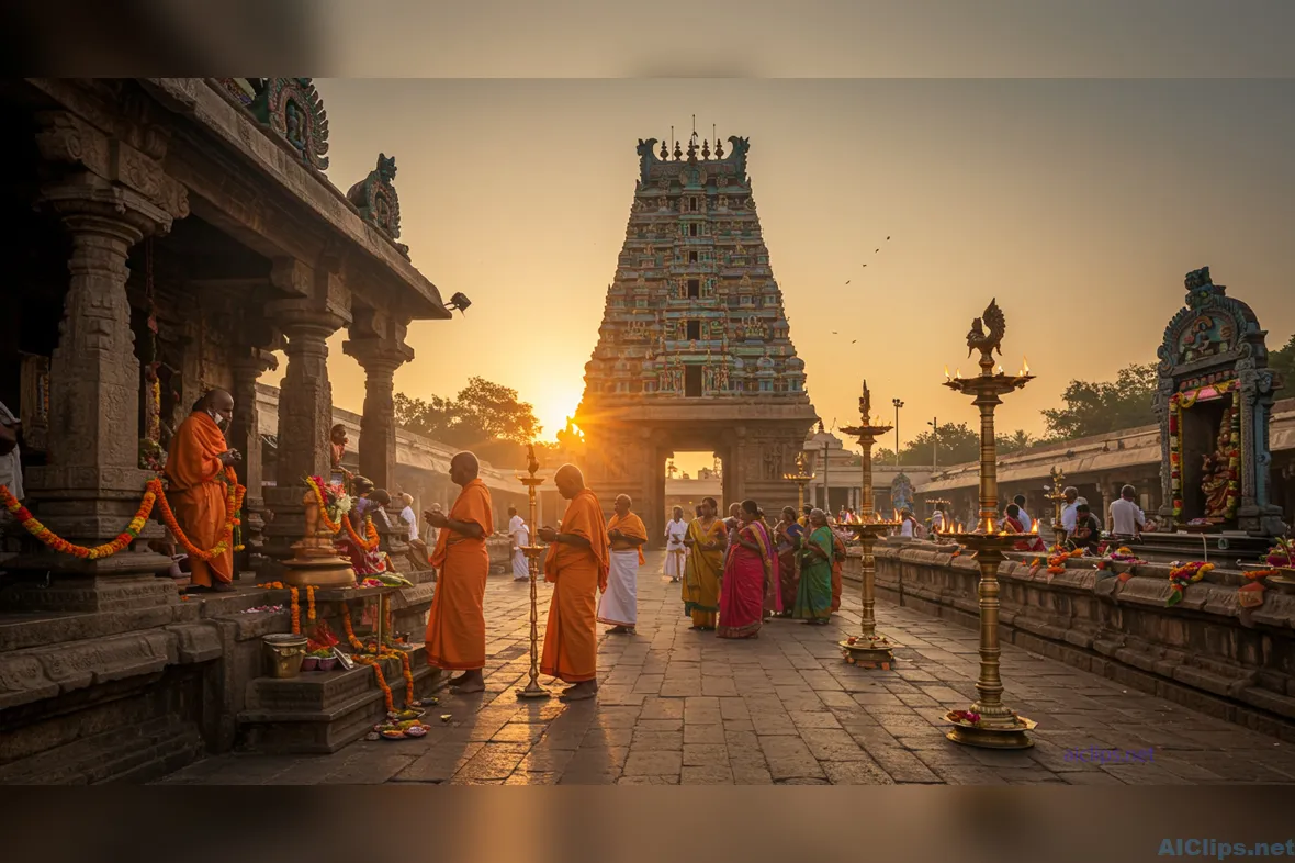 Vibrant Temple Ceremony at Sunset: Cultural Insights