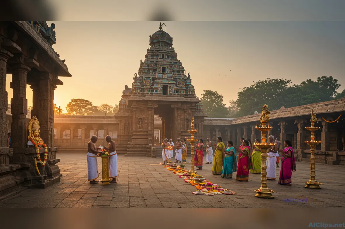 Serene Temple Ceremony at Sunrise: Cultural Celebration