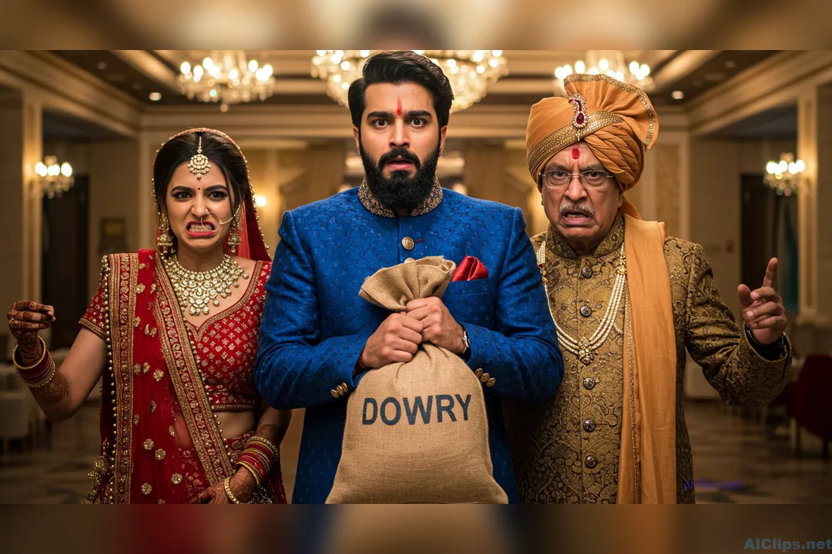 Cultural Wedding Scene Highlighting Dowry Tradition