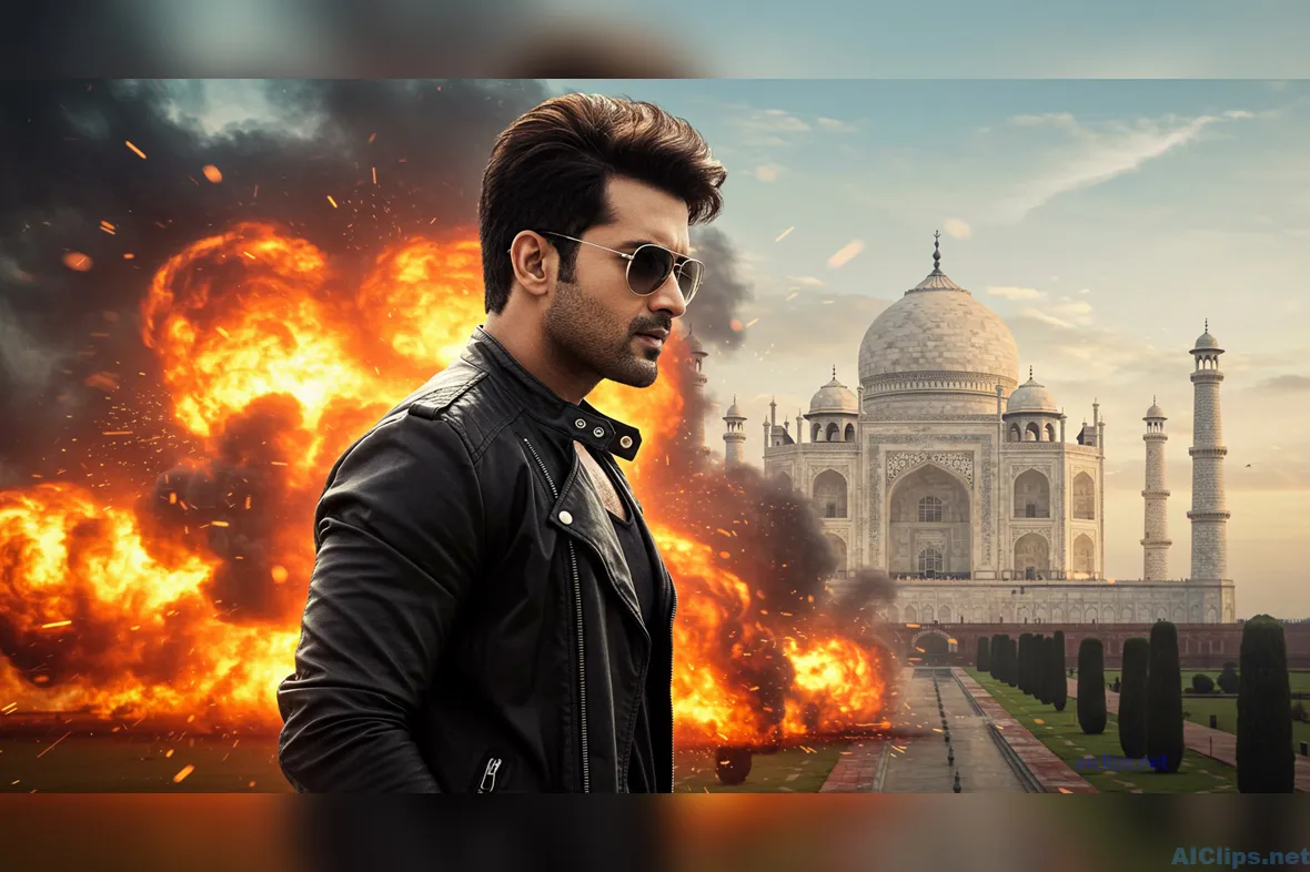 Dynamic Action Scene with Iconic Monument Background