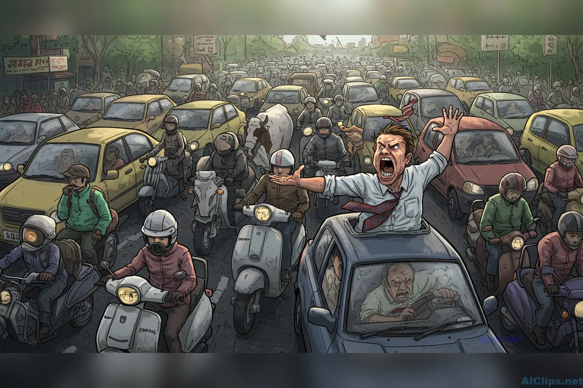 Traffic Jam Illustration: Chaos in Urban Life