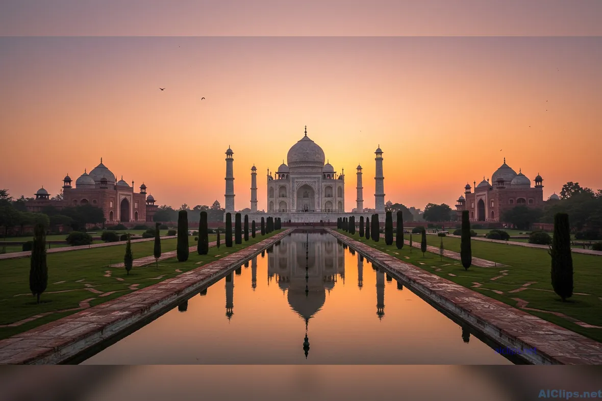 Stunning Sunset at the Taj Mahal: Majestic Landscape
