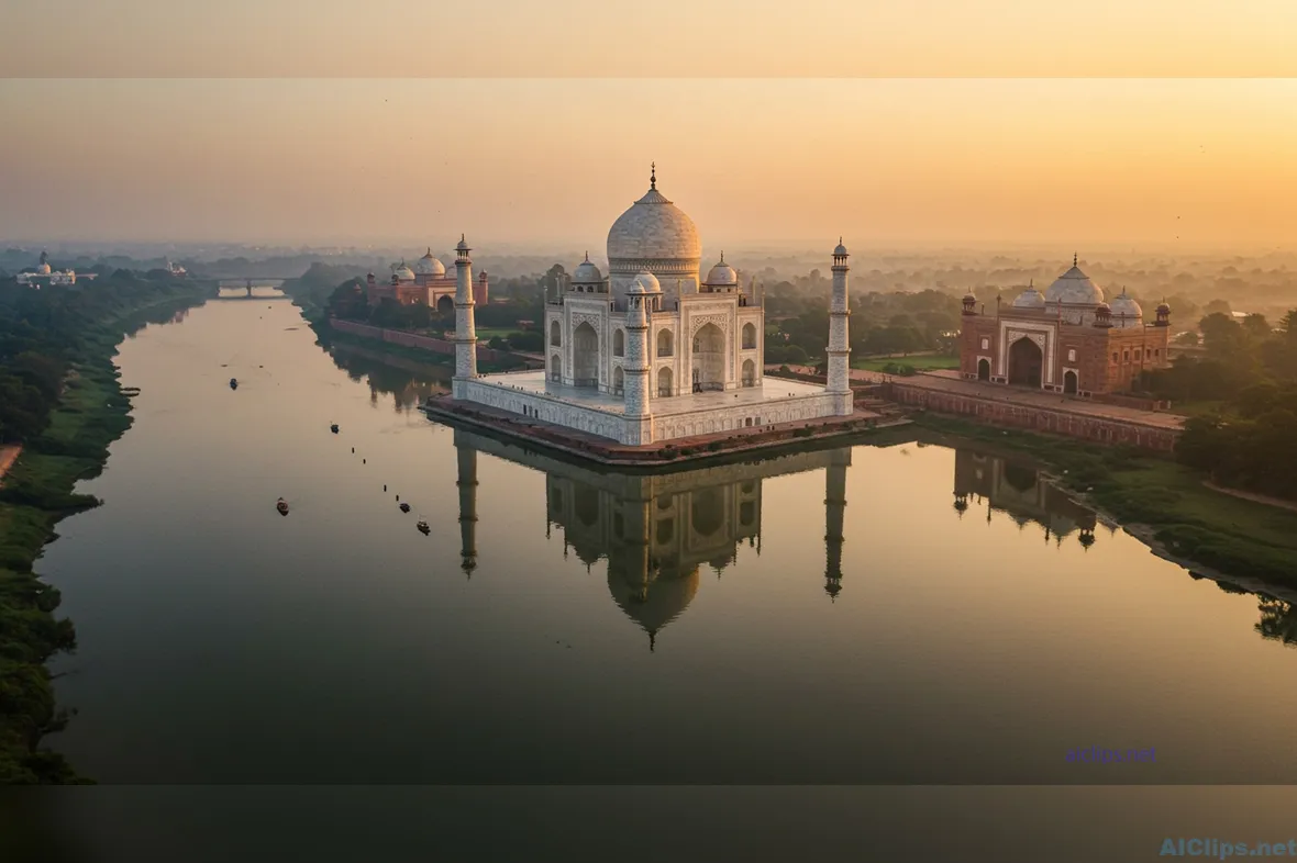 Stunning Aerial View of the Taj Mahal at Sunrise