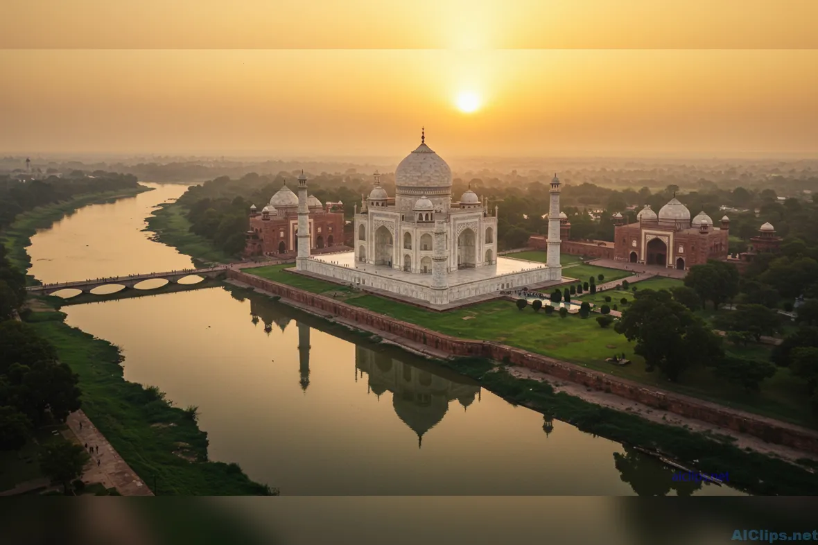 Majestic Taj Mahal at Sunset - Iconic Landmark View