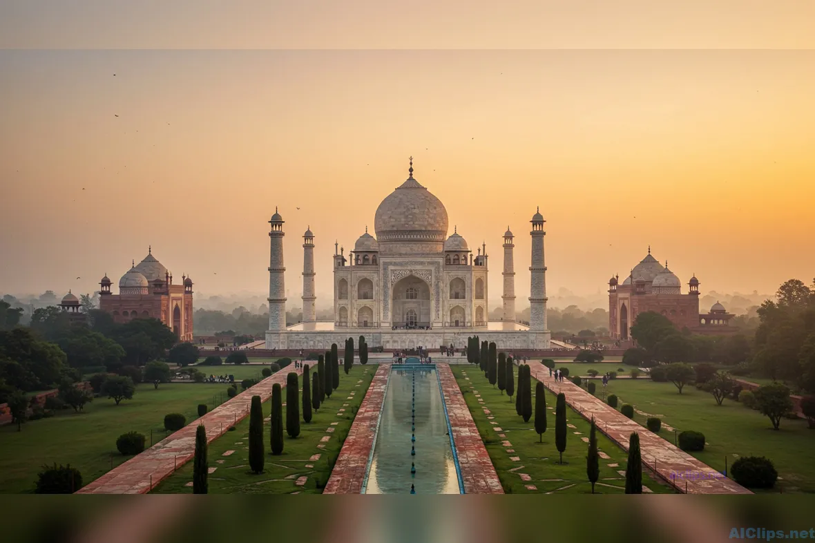 Stunning Aerial View of the Taj Mahal at Sunset
