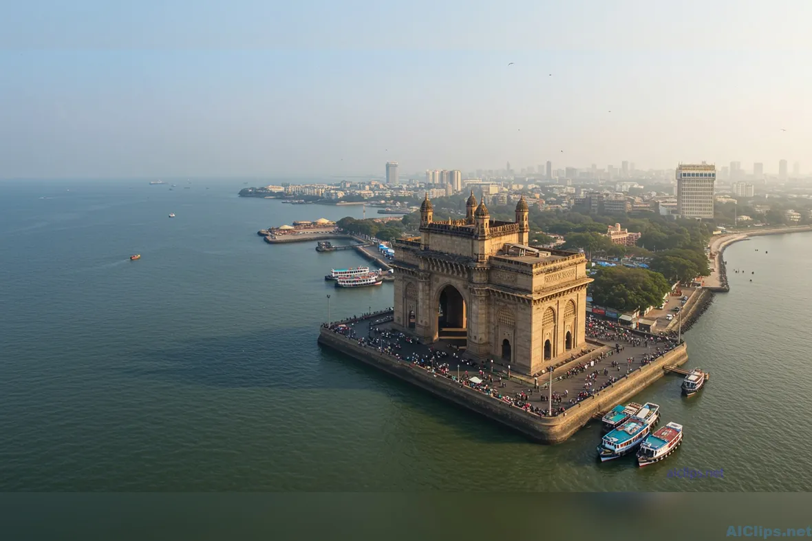 Iconic Gateway of India: Aerial View for Commercial Use