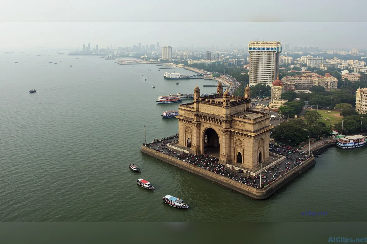 Aerial View of Gateway of India: Mumbai Landmark