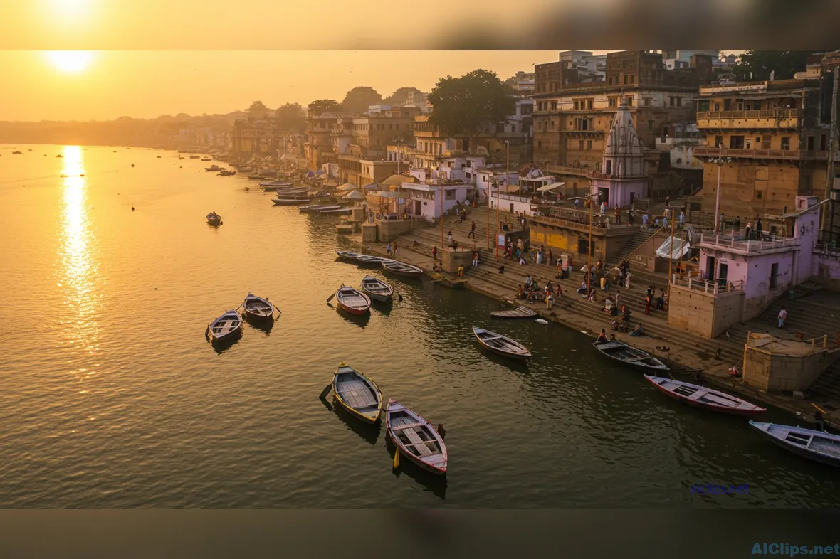 Sunset Serenity in Varanasi: Scenic Riverside View