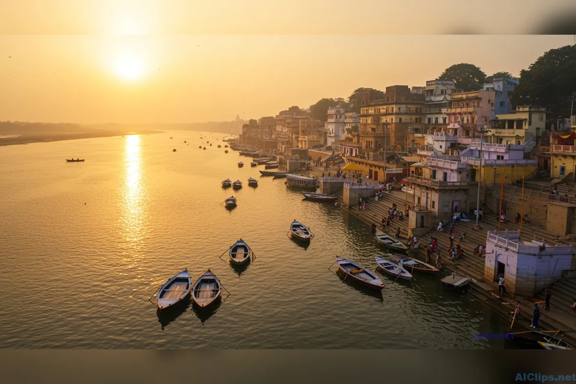Stunning Sunset Over Varanasi Ghats - Scenic View
