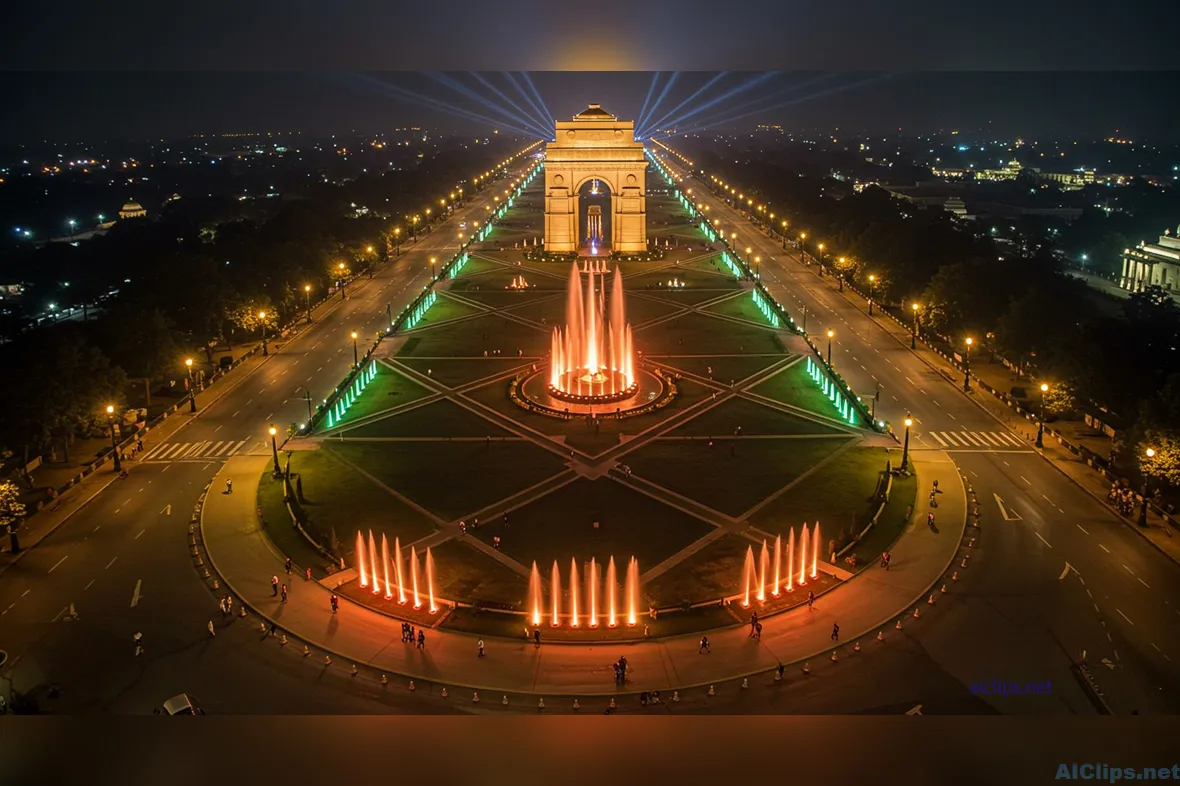 Stunning Night View of Iconic Landmark with Fountains