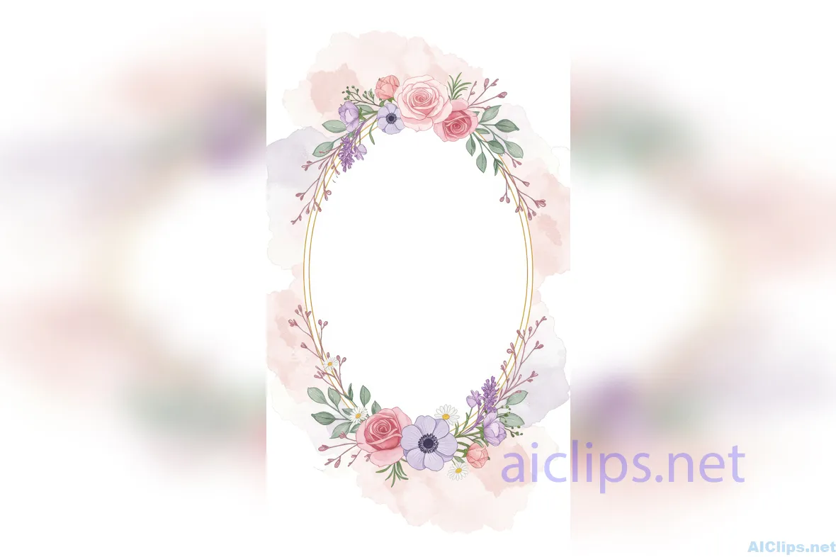 wedding Floral Watercolor Frame for Invitations 01