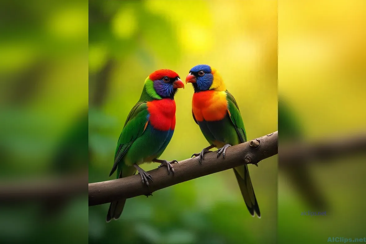 Vibrant Colorful Birds on a Branch - Nature Photography