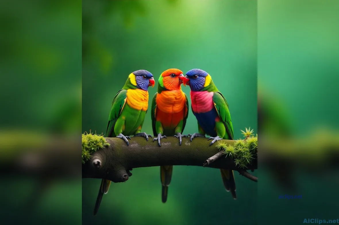 Vibrant Rainbow Lorikeets on a Branch