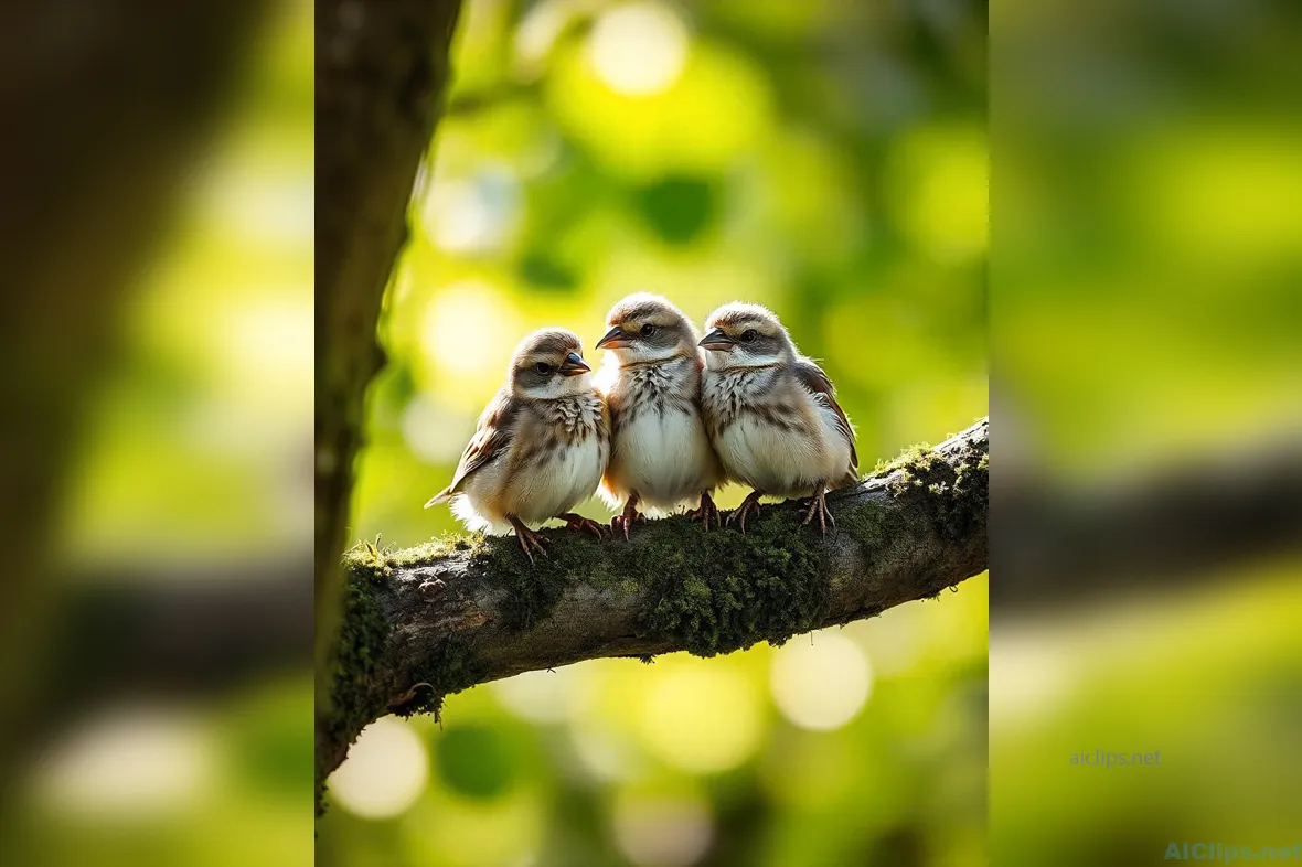 Charming Baby Birds on a Branch - Nature Photography