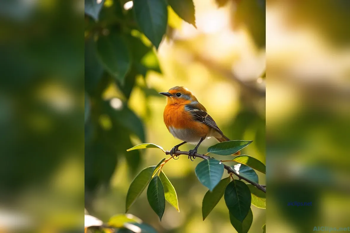 Vibrant Orange Bird Amidst Lush Greenery