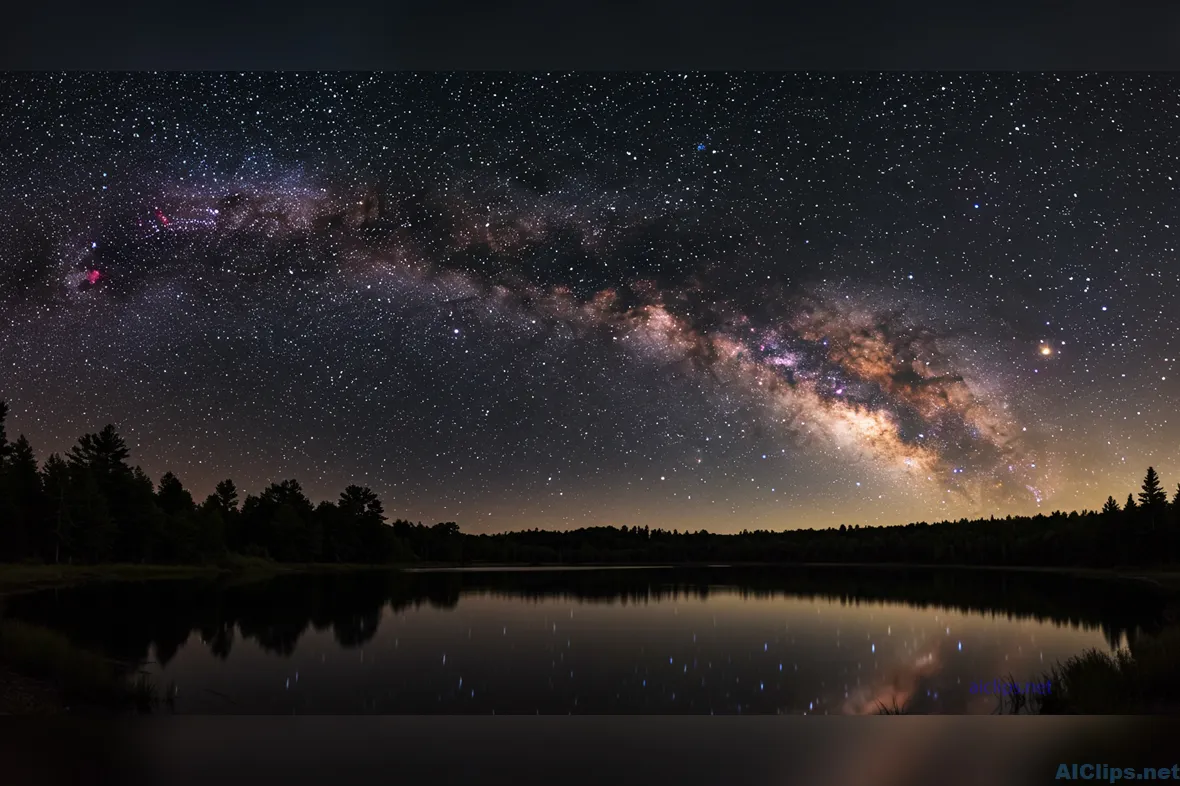 Stunning Night Sky Over Tranquil Lake Landscape