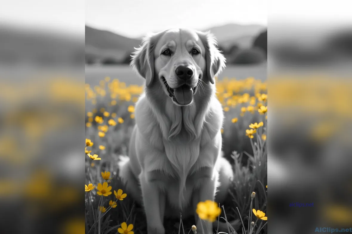 Golden Retriever in Blooming Nature: Professional Image