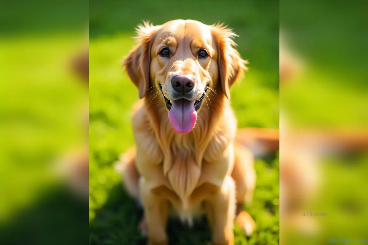 Happy Golden Retriever Portrait in Green Grass