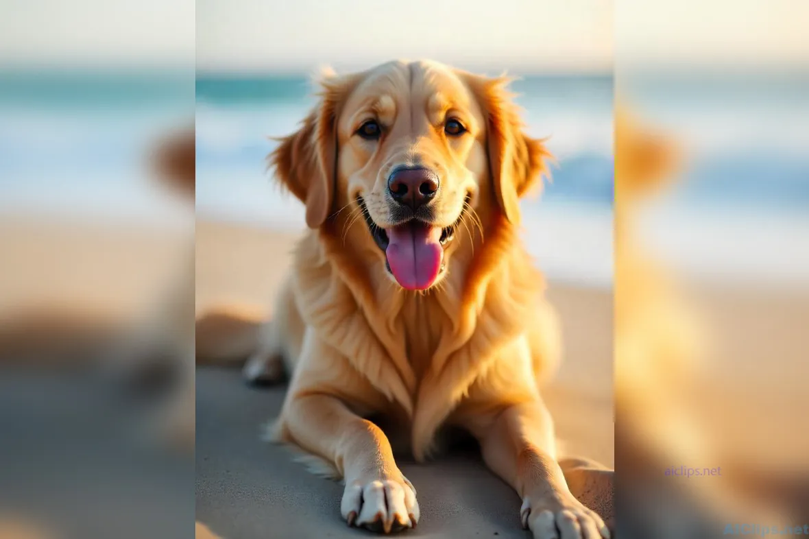 Golden Retriever Relaxing on the Beach - High Quality Image