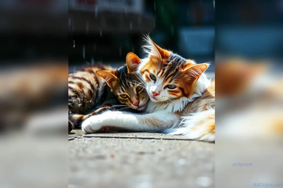 Adorable Cats Cuddling - High-Quality Pet Photography