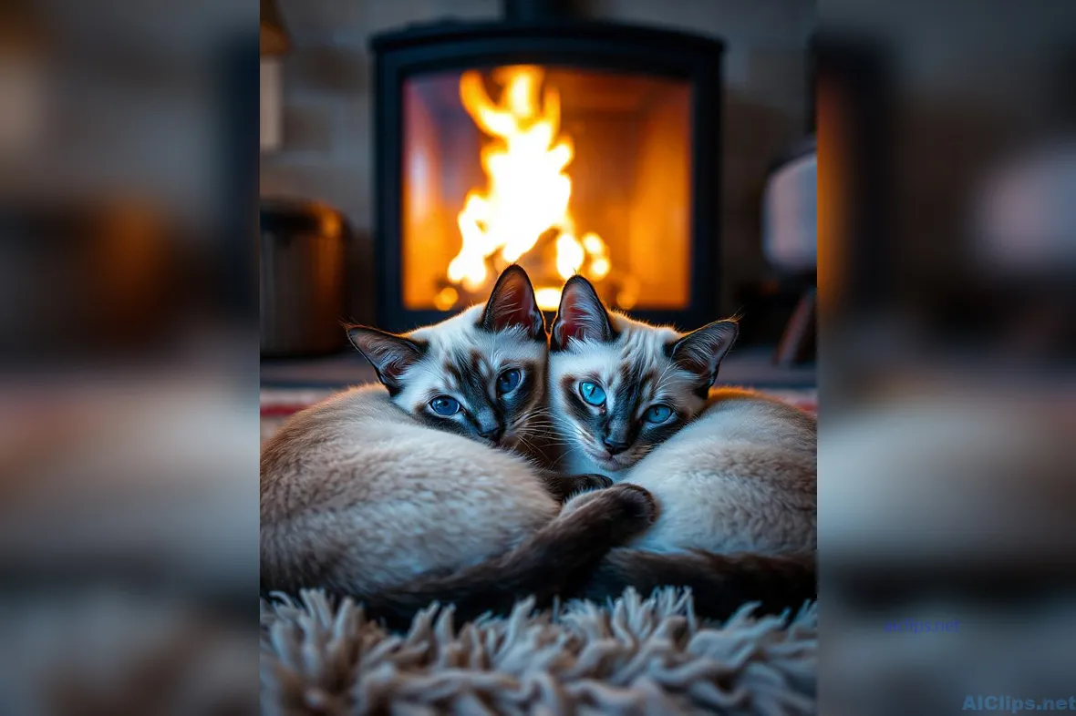 Cozy Indoor Scene with Cats by the Fireplace