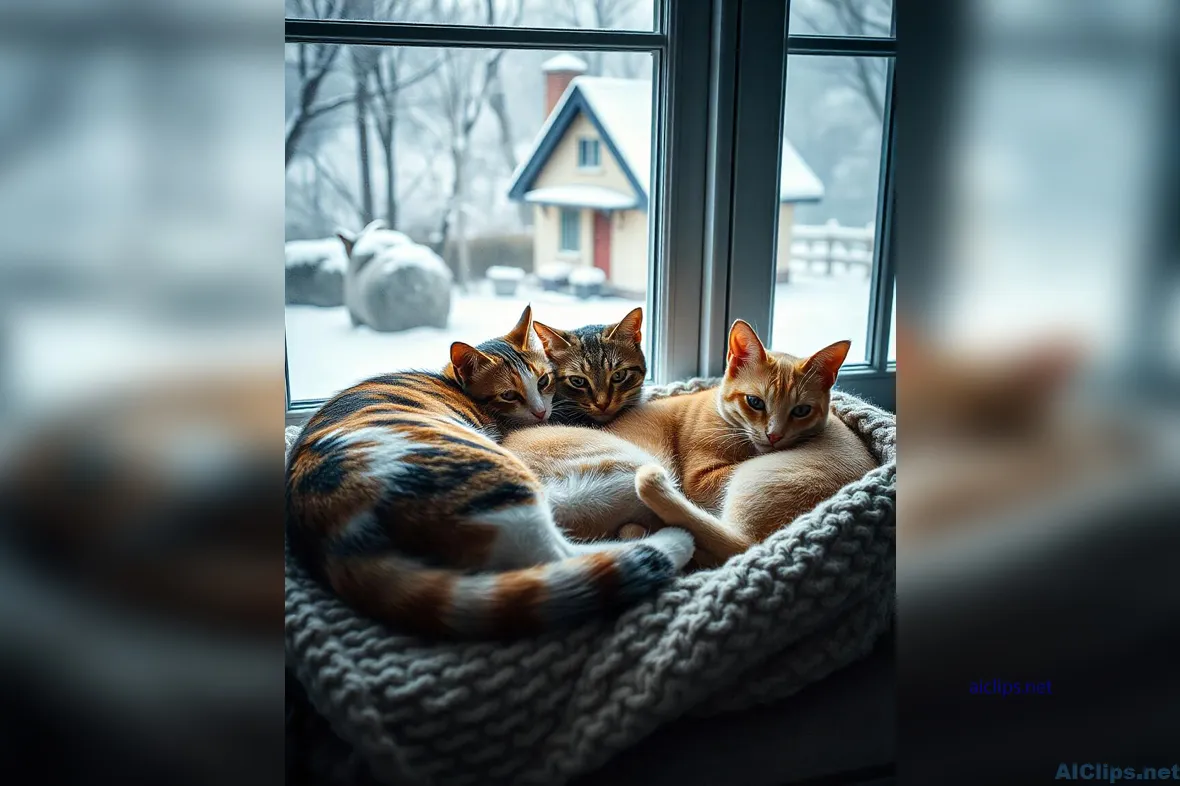 Cozy Cats in Winter Scene - Perfect for Pet Lovers