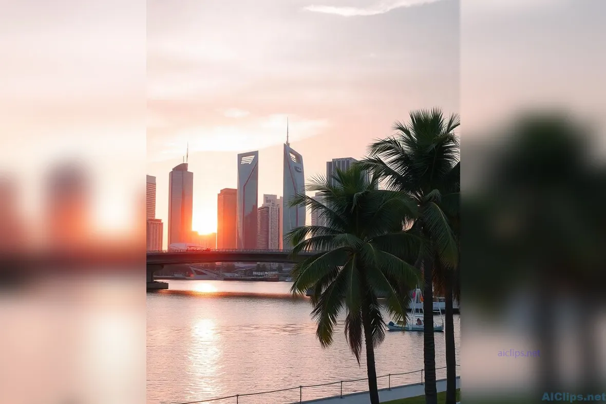 Stunning Urban Sunset with Palm Trees