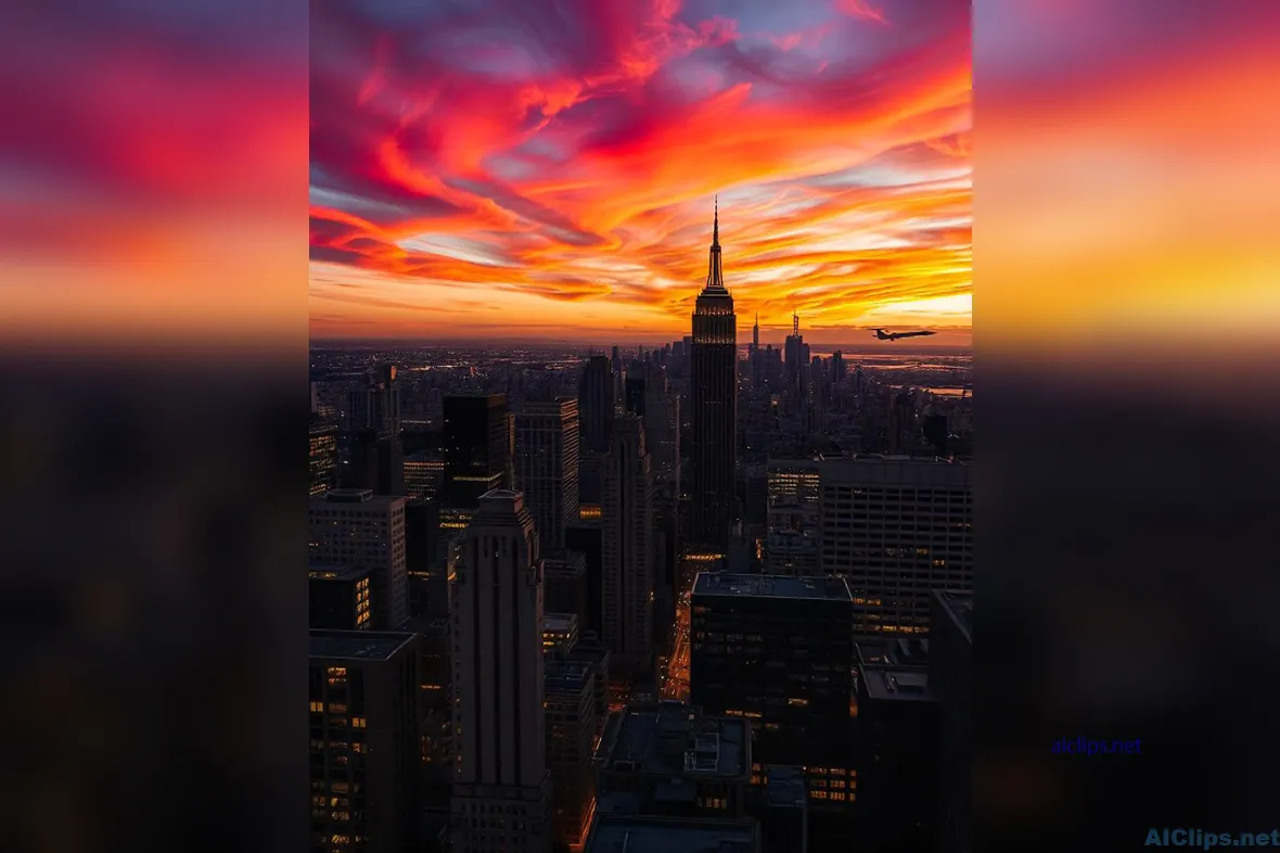 Stunning NYC Skyline at Sunset: Aerial View