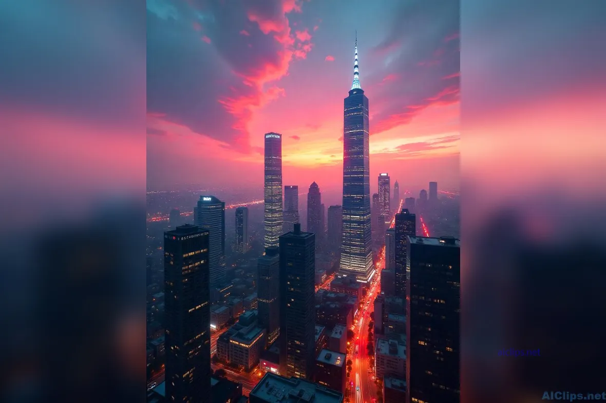 Stunning Urban Sunset Over City Skyline