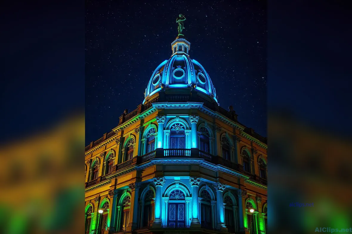 Illuminated Historic Building at Night