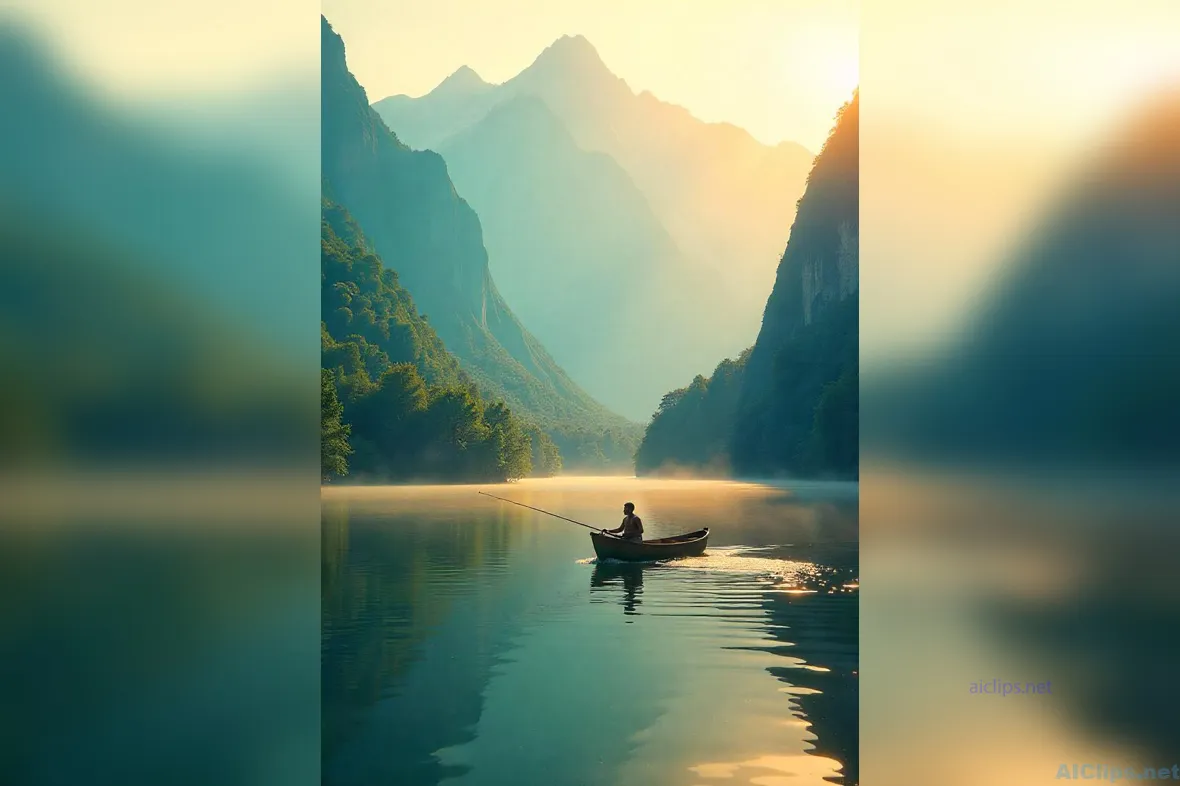 Tranquil Nature Scene with Fisherman in a Boat