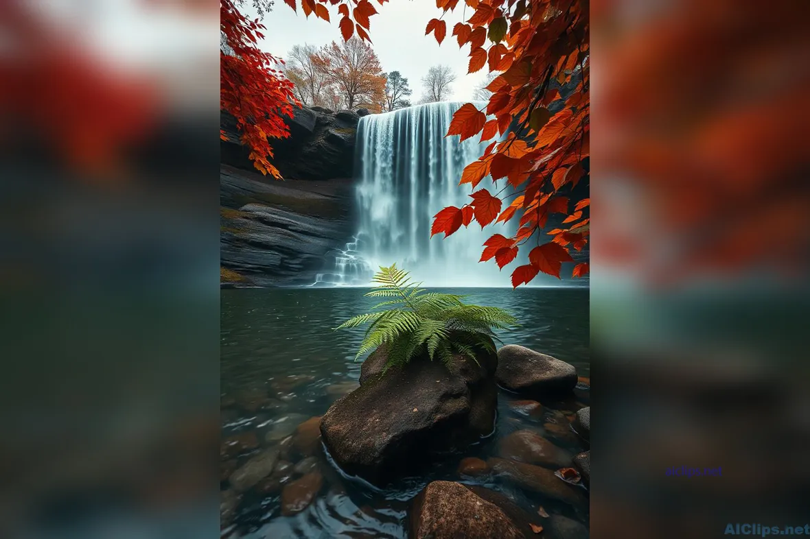 Stunning Waterfall Surrounded by Autumn Foliage