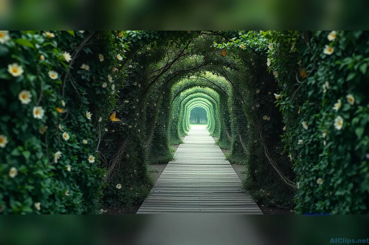 Scenic Greenery Pathway in Floral Archway
