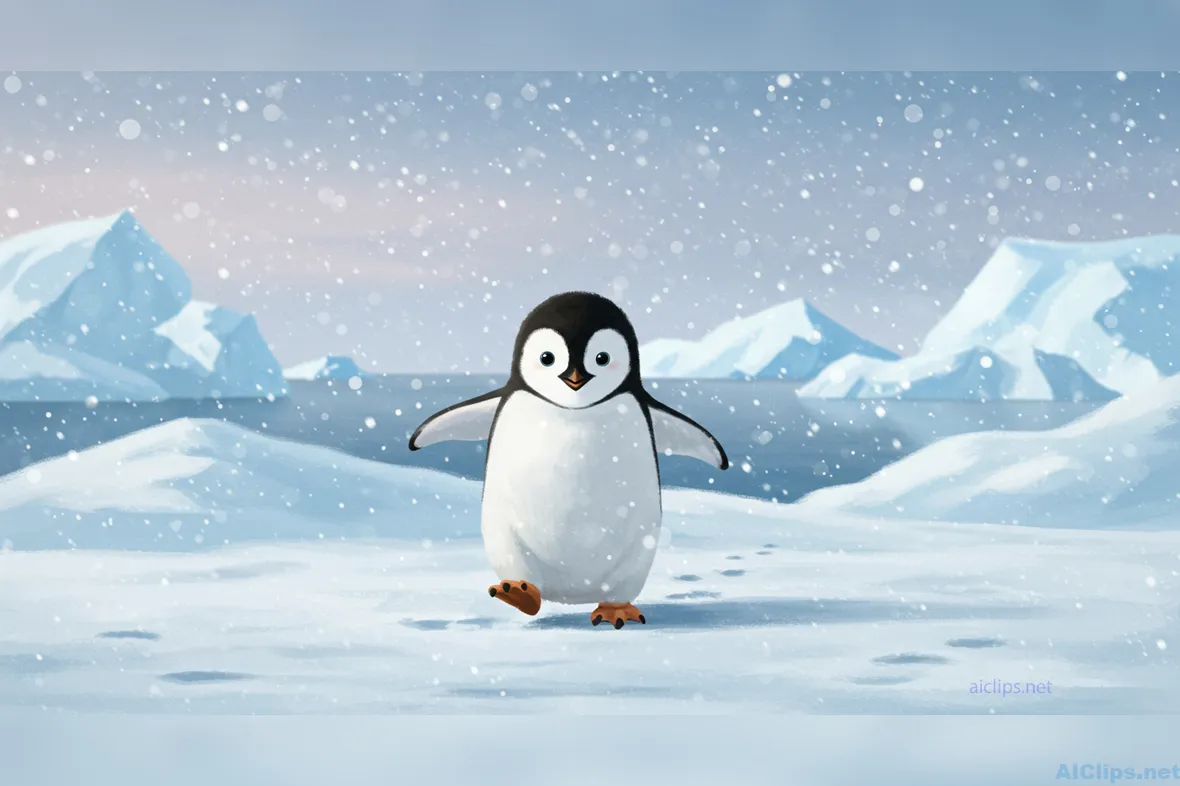 Charming Animated Penguin in a Snowy Landscape