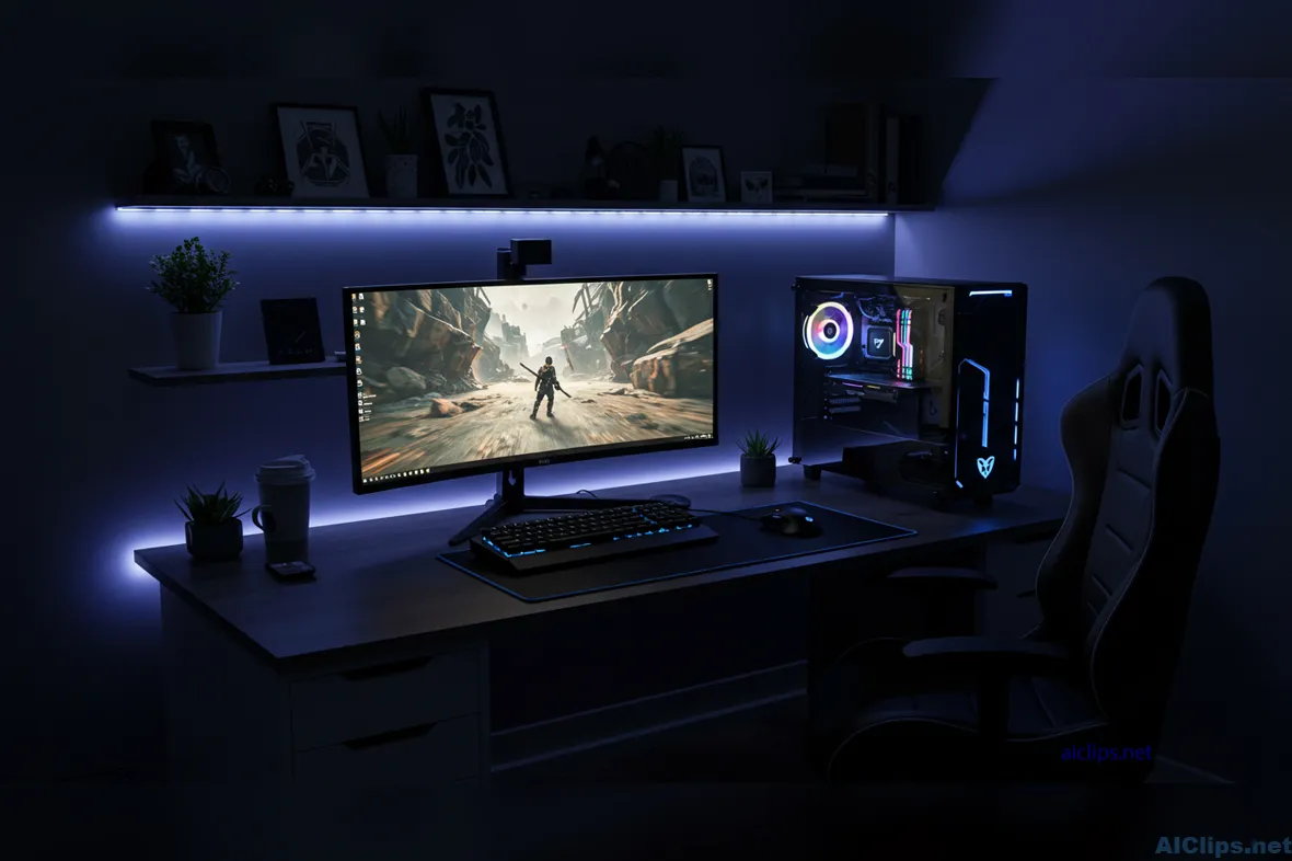 Modern Gaming Setup: Sleek Workstation for Professionals