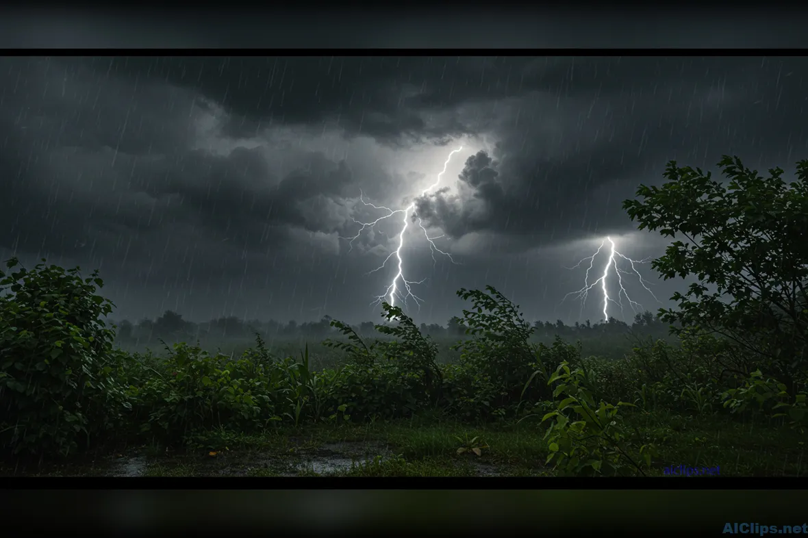 Dramatic Thunderstorm with Lightning Strikes