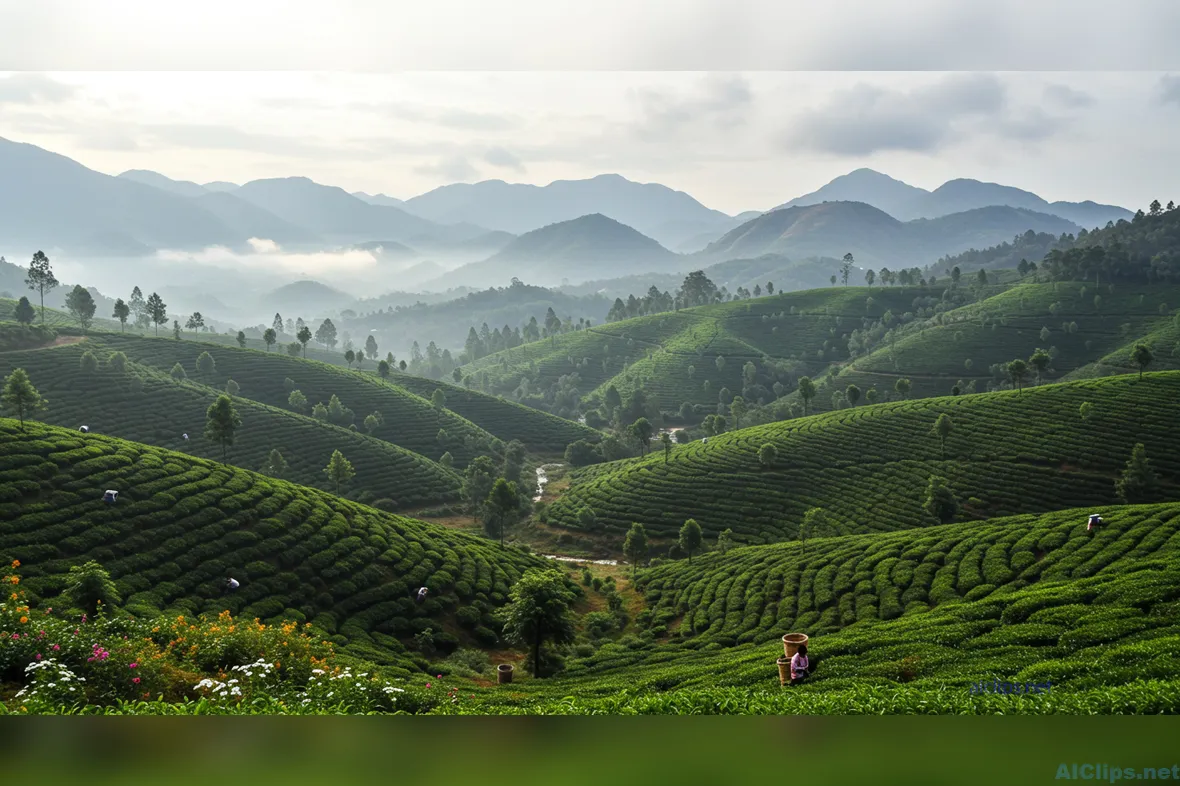 Lush Green Tea Plantation Landscape Photography