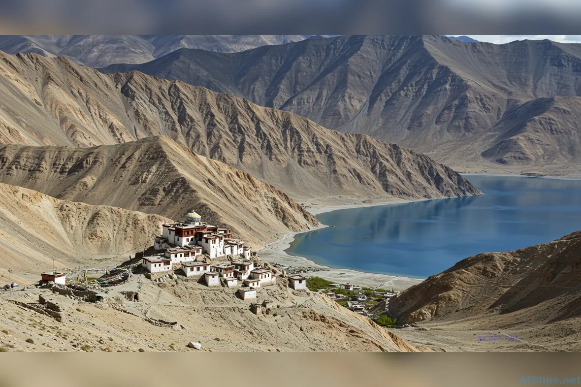 Stunning Aerial View of Monastery by Serene Lake