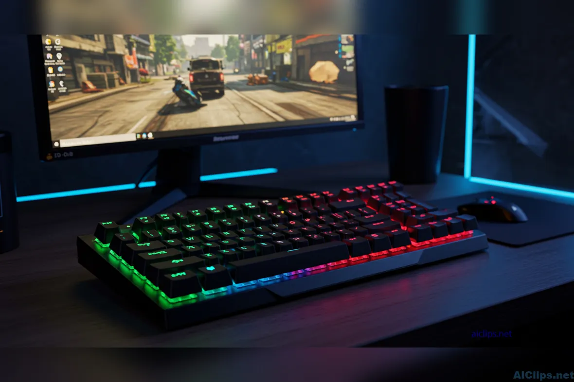 Vibrant Gaming Setup with RGB Keyboard and Monitor