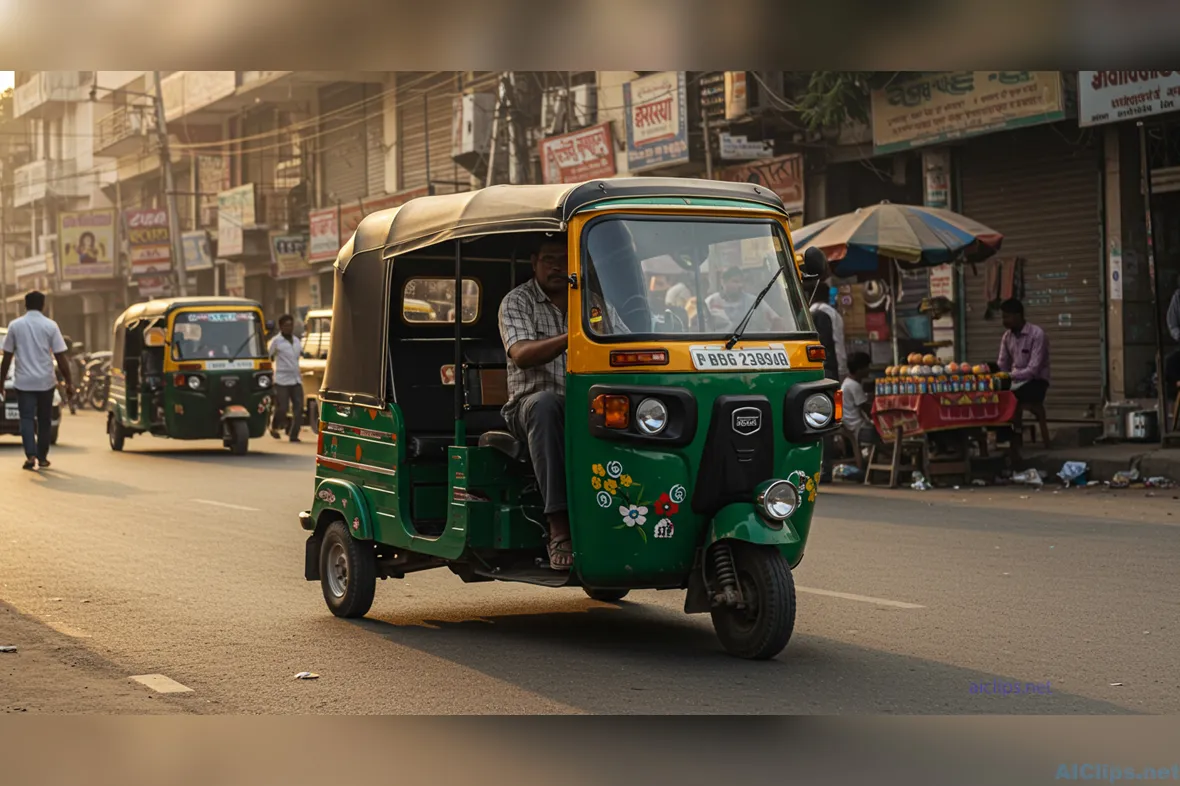Vibrant Auto Rickshaw in Urban Indian Street Scene