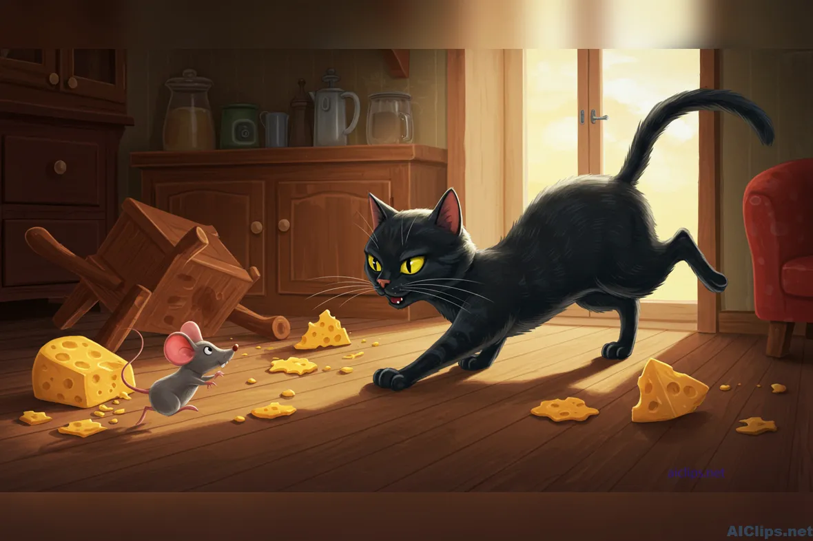Dynamic Cat and Mouse Illustrated Scene