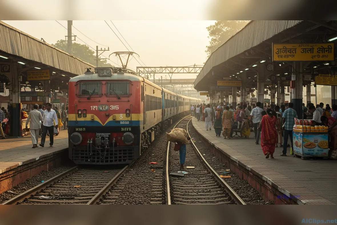 Vibrant Train Station Scene Captured at Sunrise
