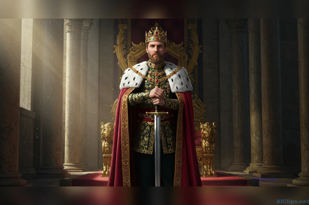 Regal Monarch in Ornate Throne Room Artwork