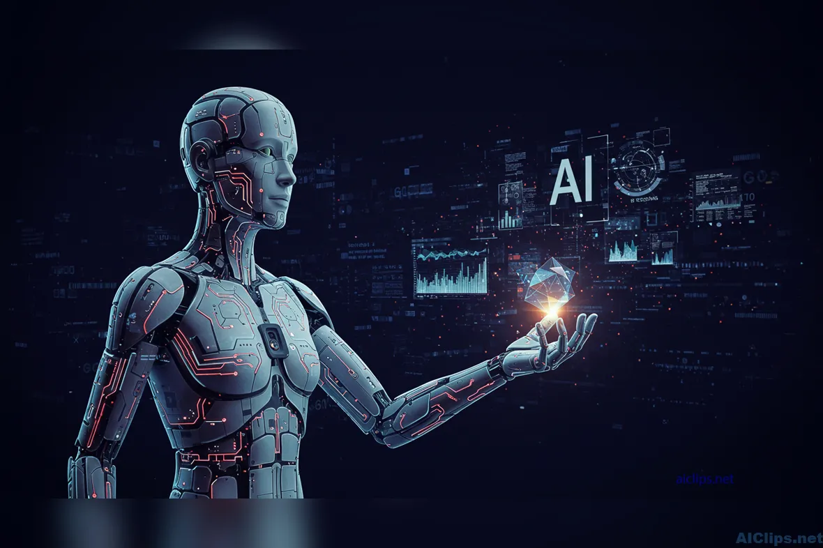 Futuristic AI Robot Holding Digital Insights