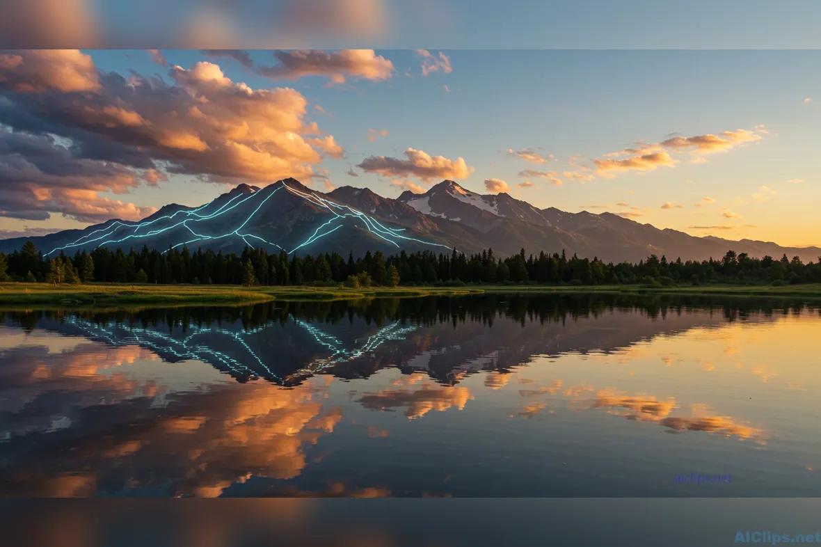 Stunning Mountain Reflection at Sunset with Neon Highlights