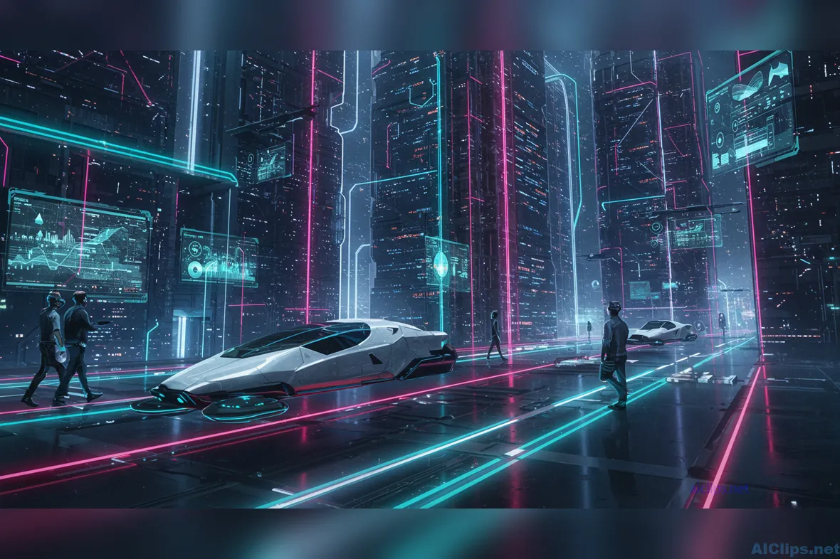 Futuristic Urban Landscape with Hover Cars and Technology