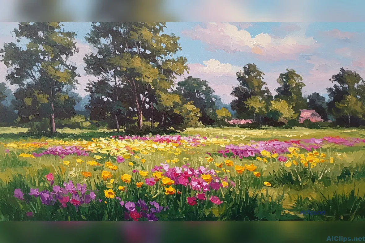 Vibrant Floral Landscape Painting for Commercial Use
