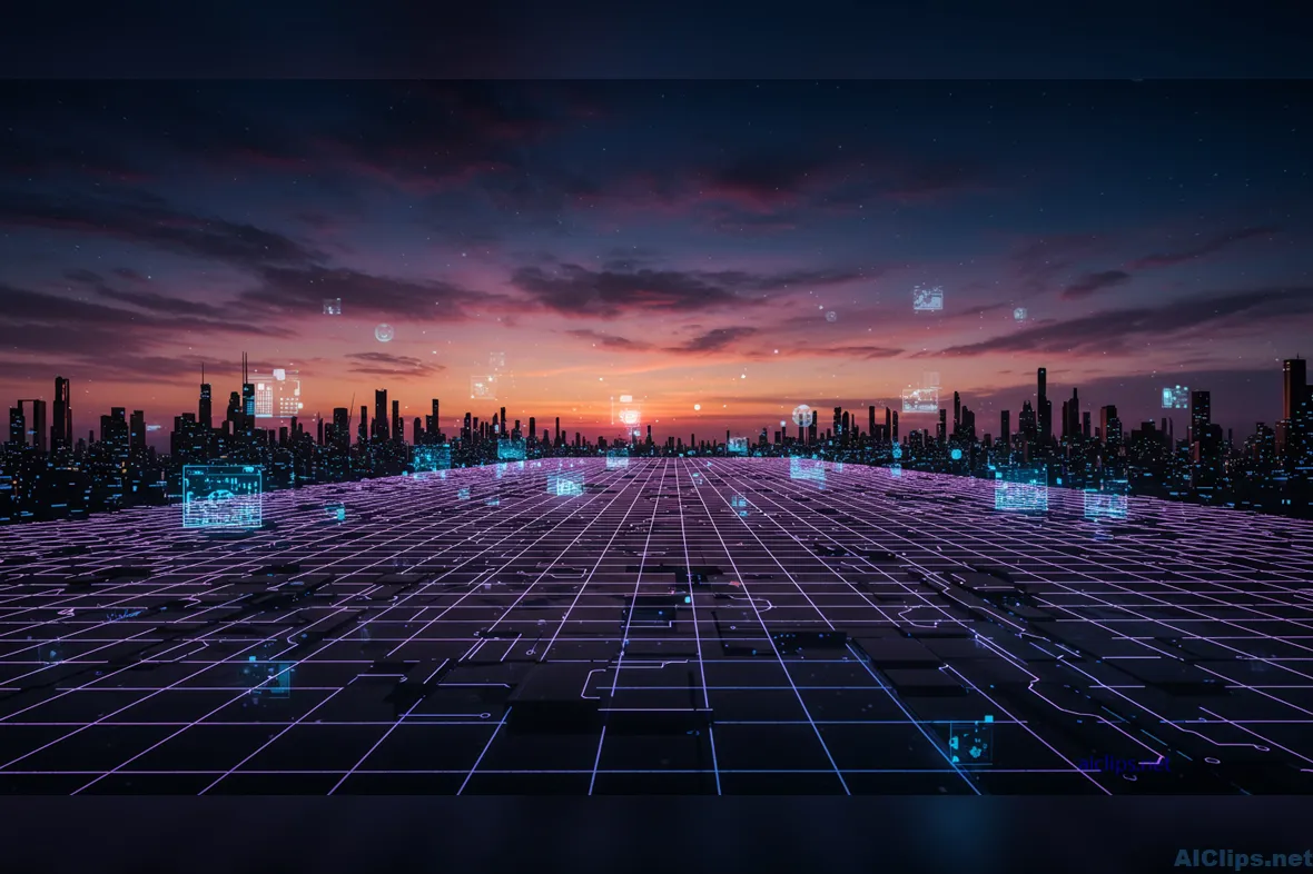 Futuristic Urban Technology Landscape at Sunset