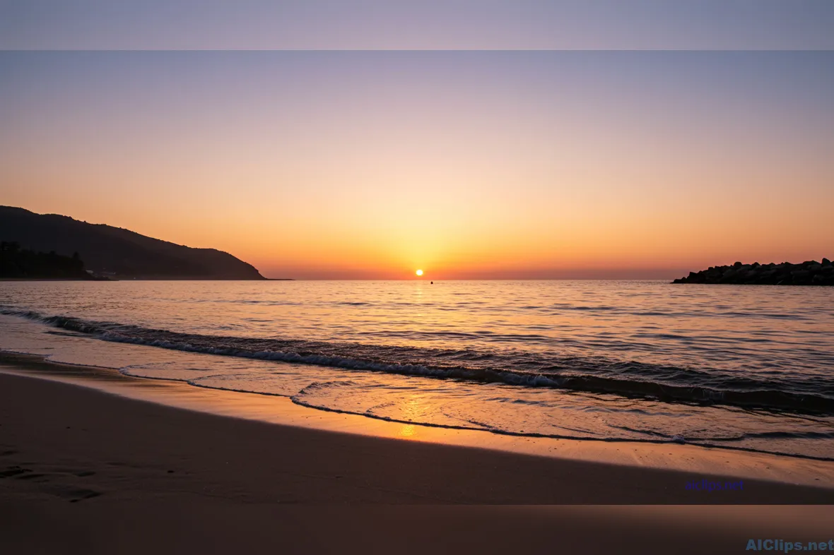 Serene Sunset Over Tranquil Beach Landscape