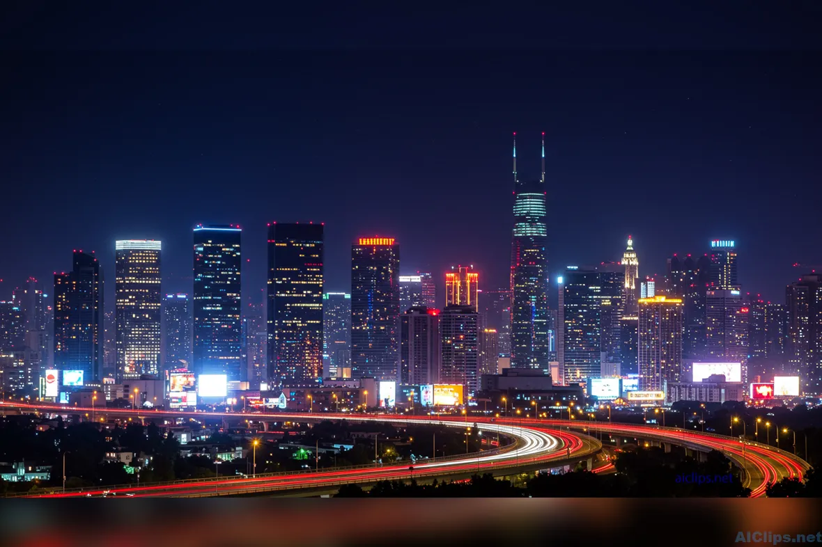Stunning Night Cityscape of Urban Skyline